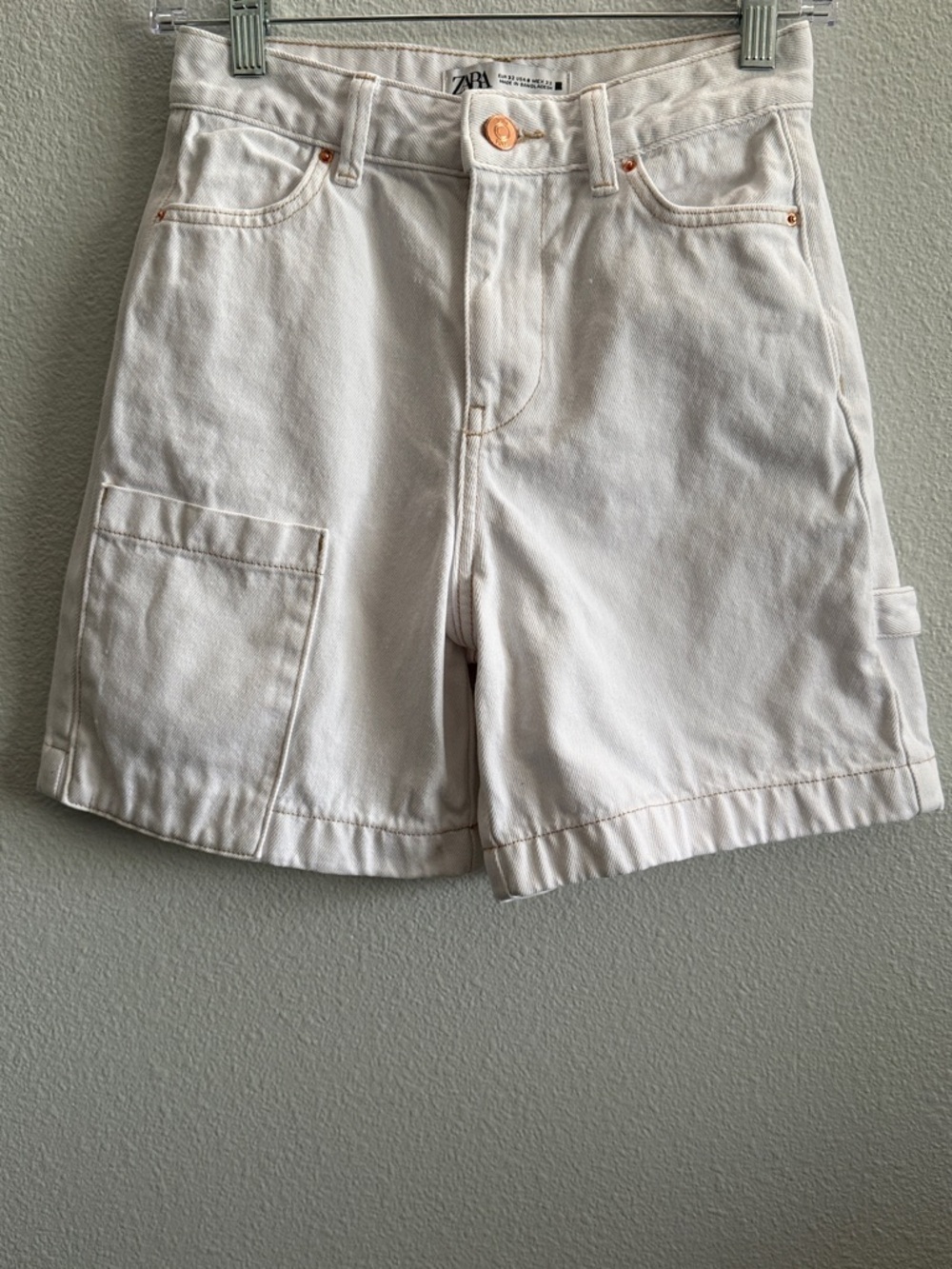 ZARA Off-White Denim Utility Shorts High Waist Carpenter Style EU 32 US 0